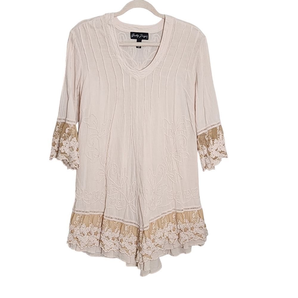 Gretty Zueger tunic top S floral embroidered lace Western Cowgirl Country Boho